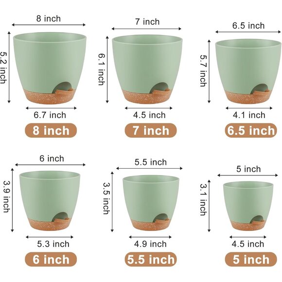 Plant Pots 8/7/6.5/6/5.5/5 Inch Self Watering Pots, Set of 6 Plastic Planters wi - Picture 3 of 6